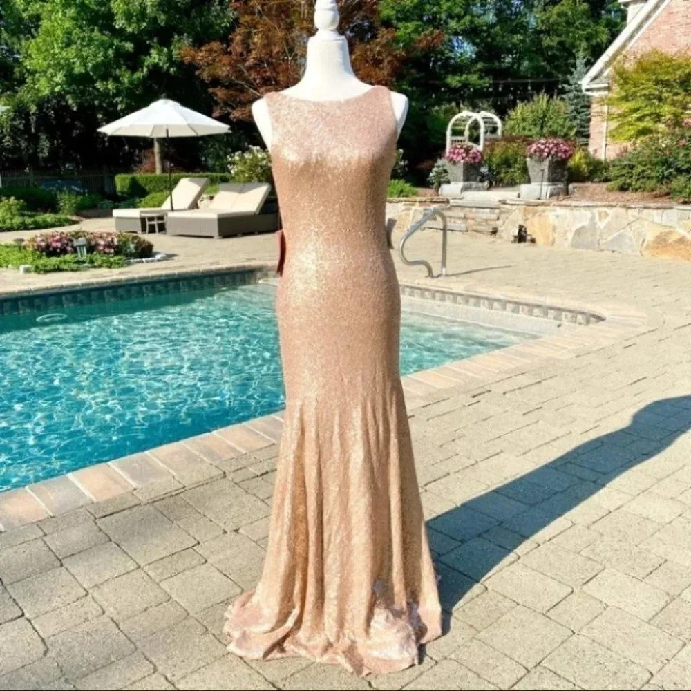 NWT Theia Gemma Sequin High-Neck Formal Max Dress Rose Gold 0 - Picture 10 of 10